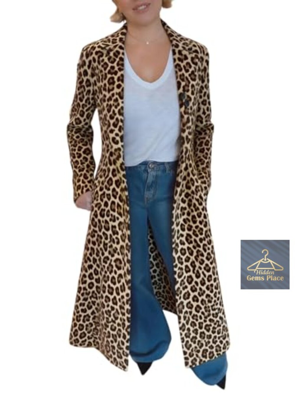 Women's Leopard Print Trench Coat Long Slim Fit Waterproof Windbreaker
